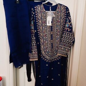 Embroidered Blue Traditional Dress 3 pc